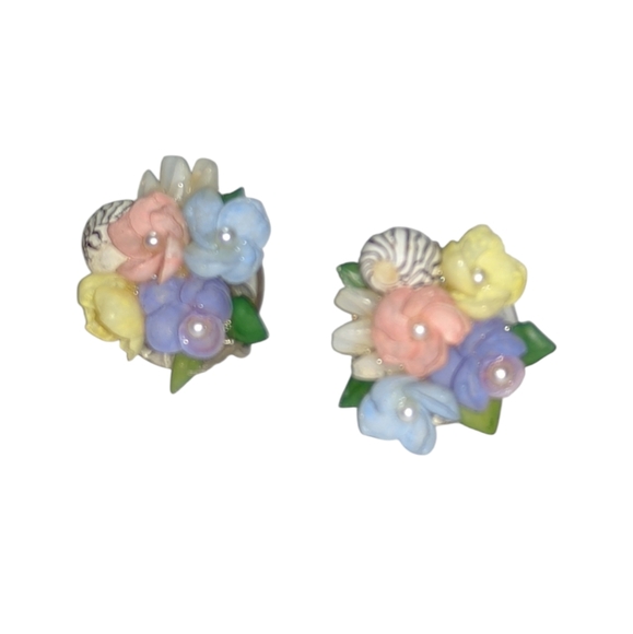 .👣4/$20.  Denton Bone China Clipon Earrings - Picture 3 of 6